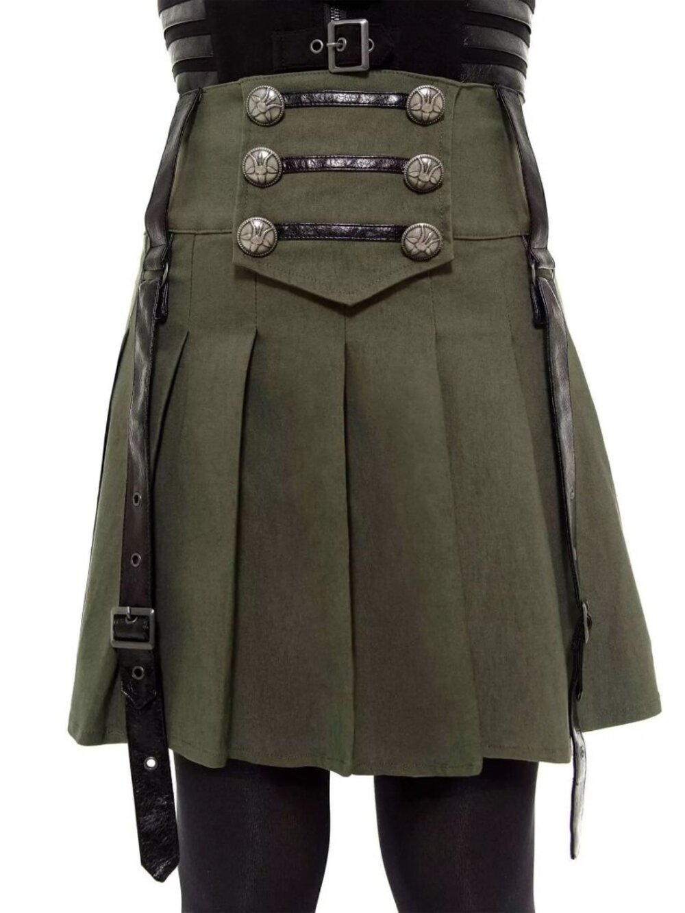 Killstar ✦ Dark Academy Mini Skirt ✦ Khaki Pleated Gothic School‑Core S NWT - Picture 4 of 9
